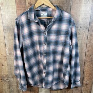 Billabong Mens Blue Pink Plaid Flannel Shirt Core Fit Stretch Surf Skate Large